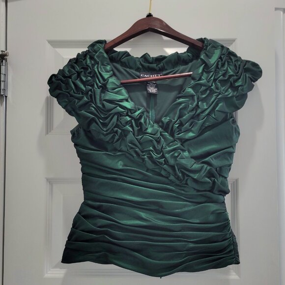 Emerald Green V Neck Bodycon Top. Back Zipper. 6. Cachet. - Picture 12 of 16